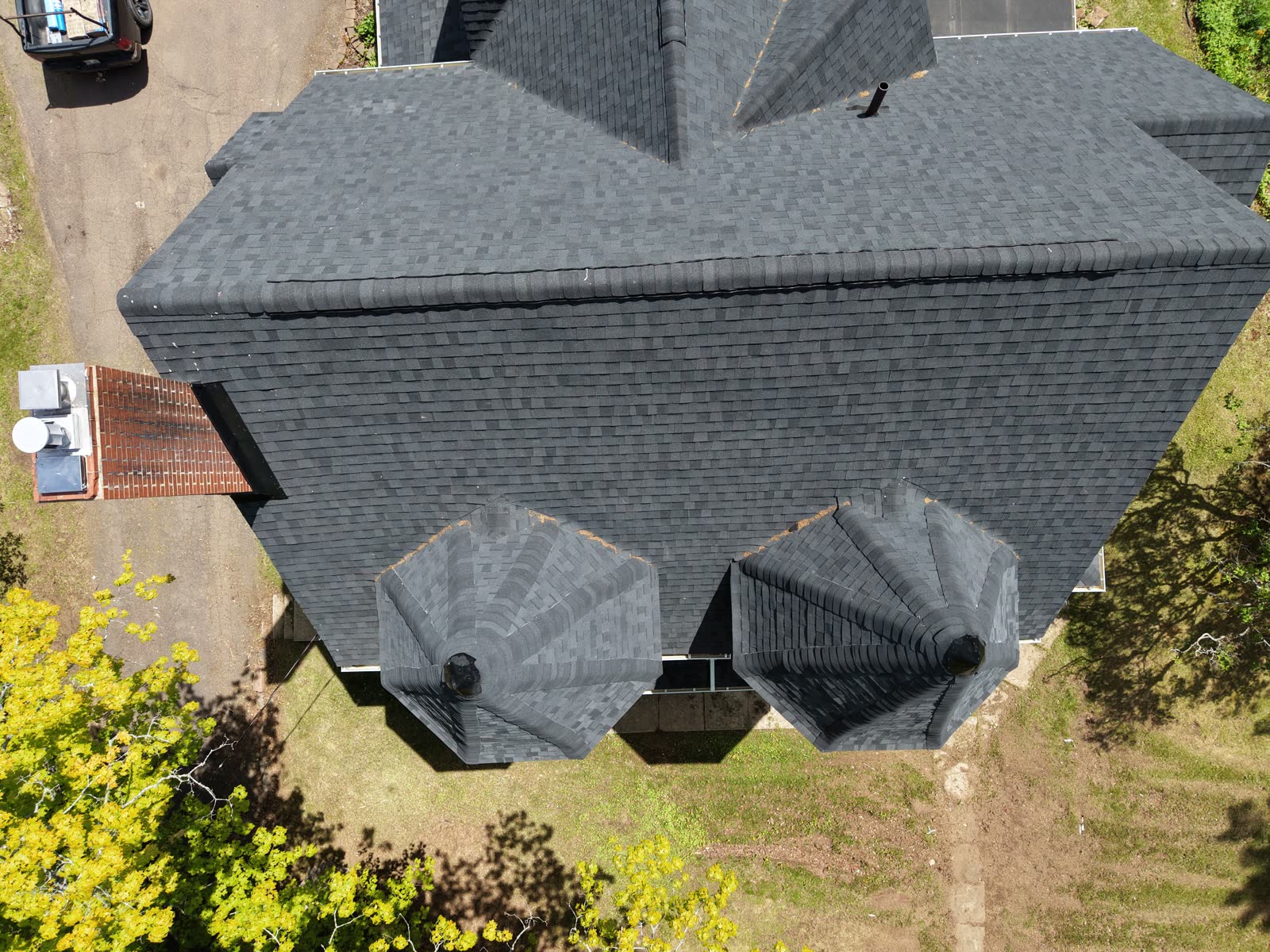 Aerial view of cone turret roof after replacement